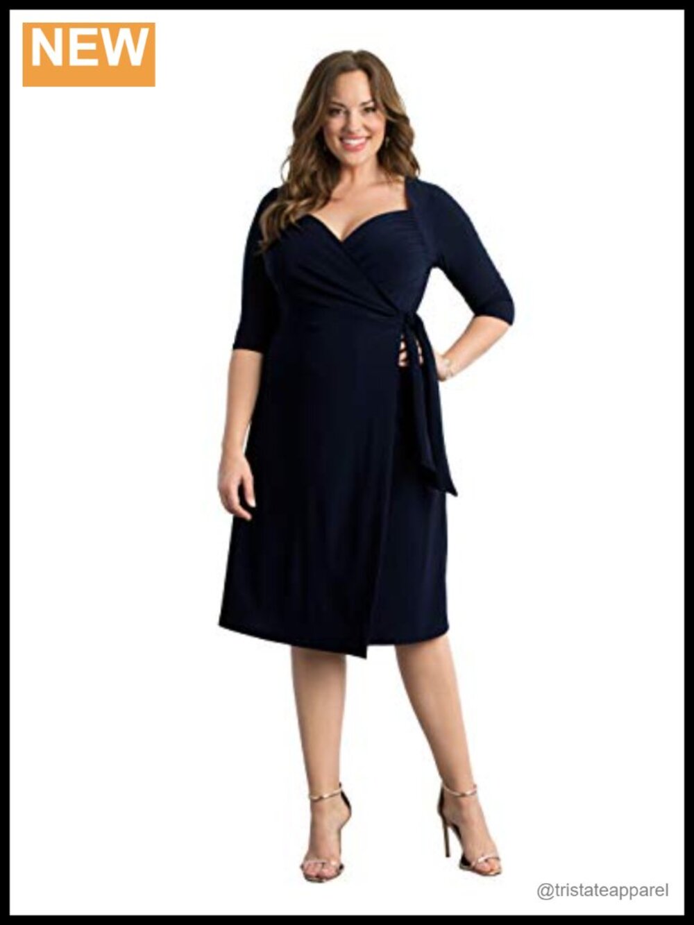 Plus Size Sweetheart Neckline Knit Wrap Dress 3/4 Sleeve Cocktail